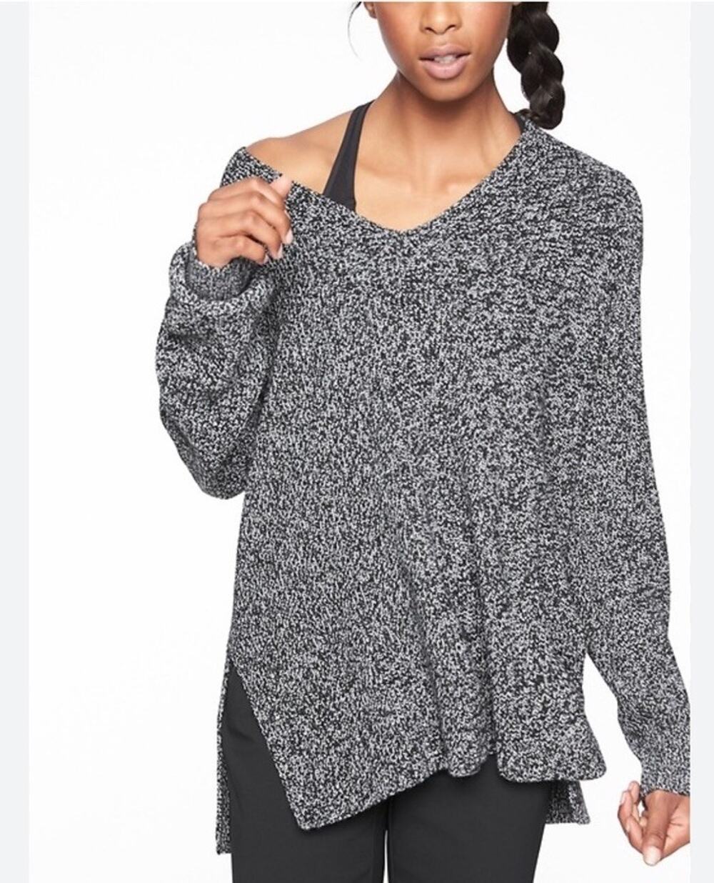 Athleta Merino Wool Blend V Neck Marled Sweater Relaxed Oversized Size S